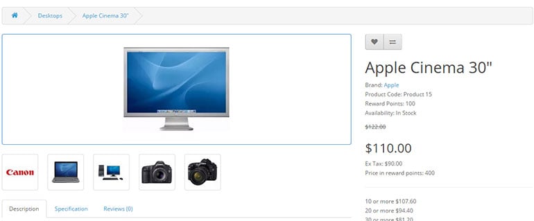 OpenCart 2 Default Theme Product Page