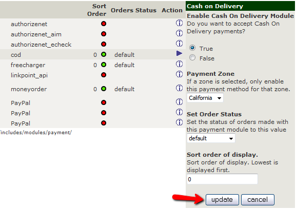Configuring a Payment Module in Zen Cart