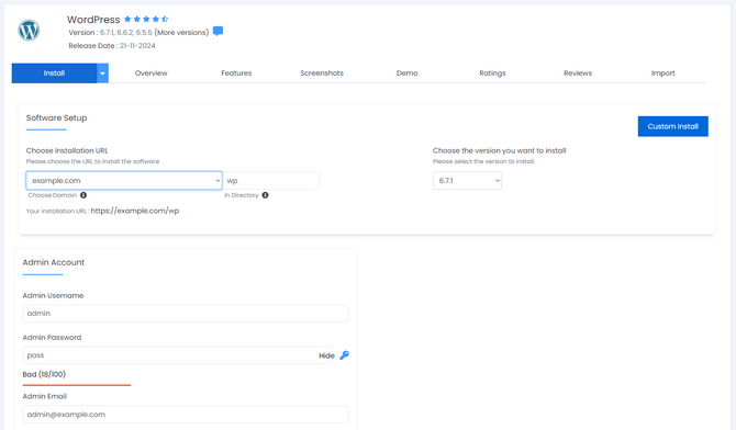 WordPress Quick Install Setup